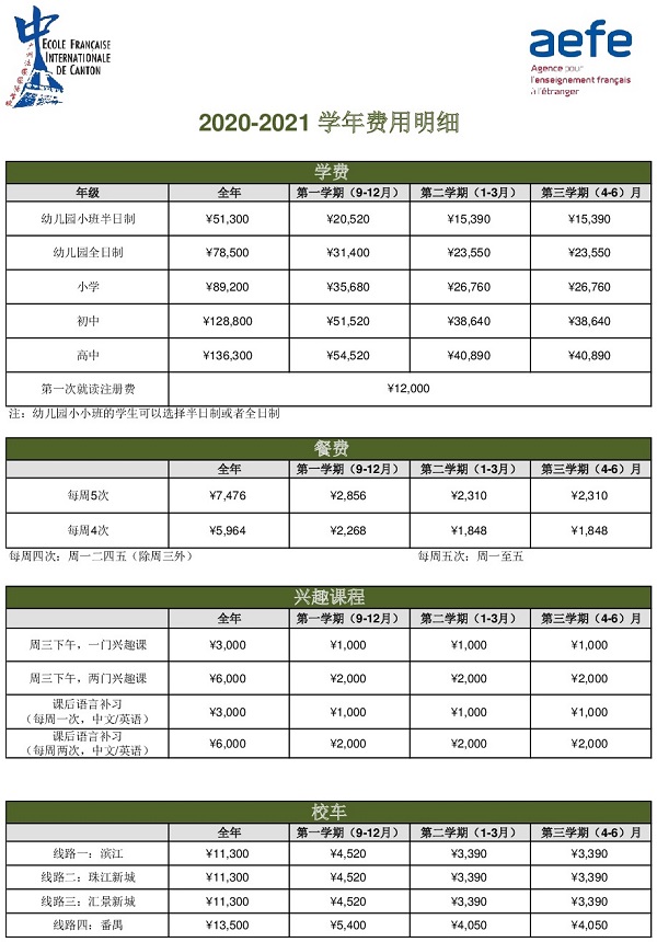 廣州法國(guó)國(guó)際學(xué)校2020-2021學(xué)年學(xué)費(fèi)費(fèi)用多少