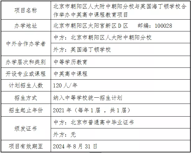 北京市朝陽區(qū)人大附中朝陽分校與英國海丁頓學校繼續(xù)合作舉辦中英高中課程教育項目